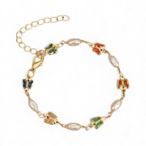 Colorful Butterfly and Pearl Bracelet